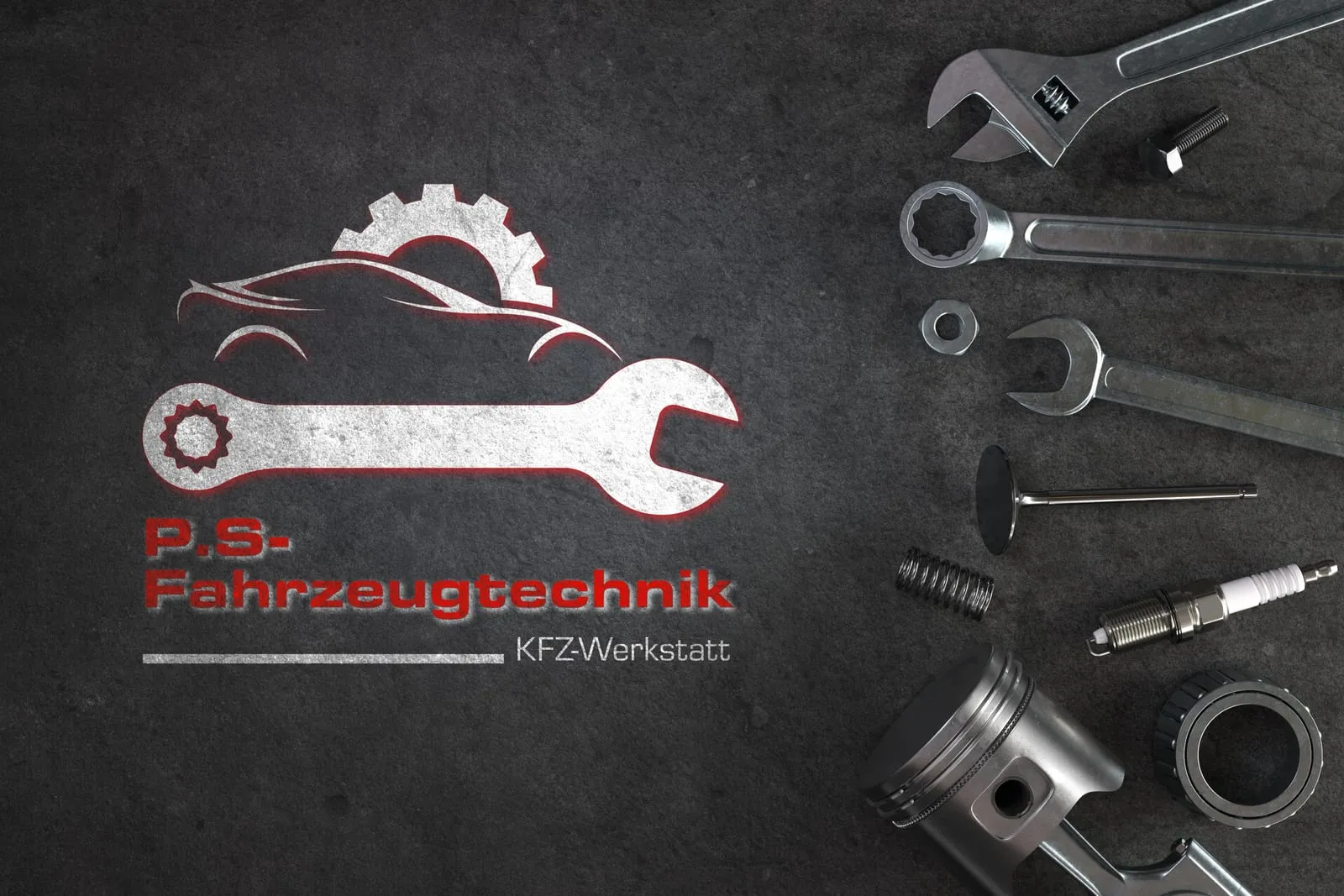 Werkzeug und Motorenteile in der Kfz-Werkstatt P.S-Fahrzeugtechnik